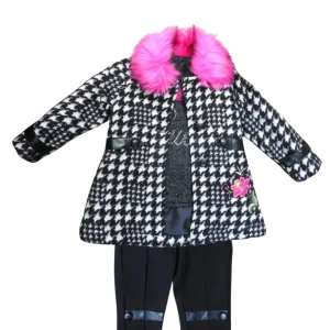 Ensemble Chic Fille – Manteau à Carreaux & Pantalon Élégant