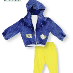 Ensemble 3pc tricot avec manche + pantalon + cardigan Jean