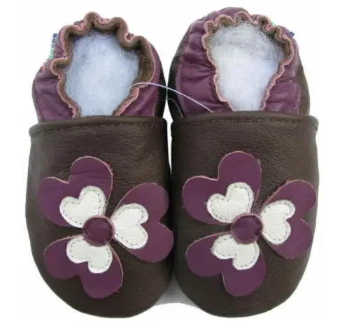 Chausson Cuir Souple Bébé – fleur violette – Image 2