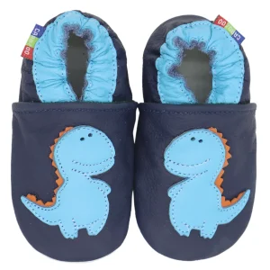 Chausson Cuir Souple Bébé – Dinosaure bleu
