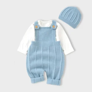 Barboteuse Garçon et Bonnet Bleu en Tricot César