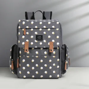 Sac à langer à dos imperméable gris à pois