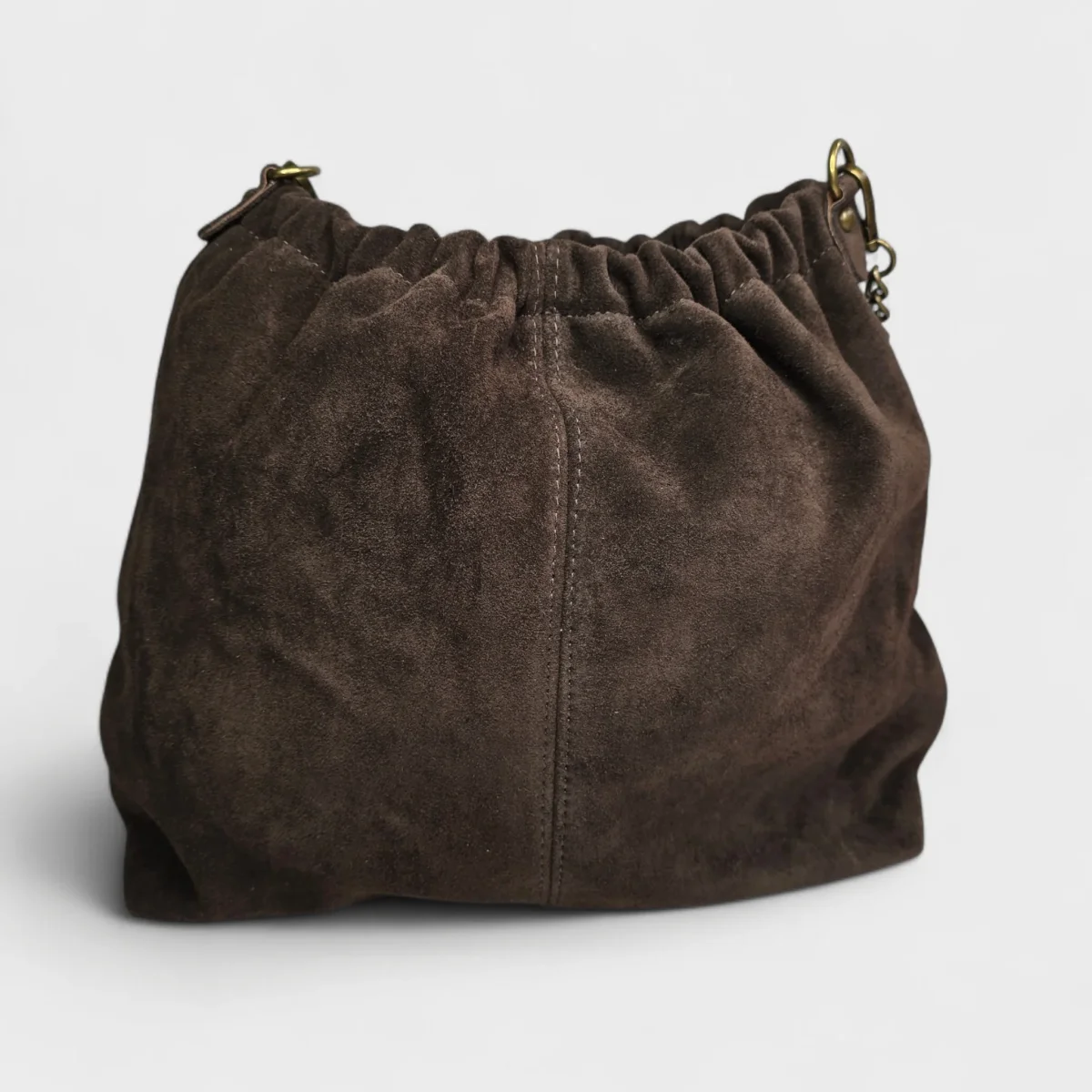 Sac seau double bandoulière - daim Chocolat – Image 2