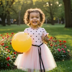 Robe de Cérémonie à Pois pour Petite Fille – Élégance Printanière
